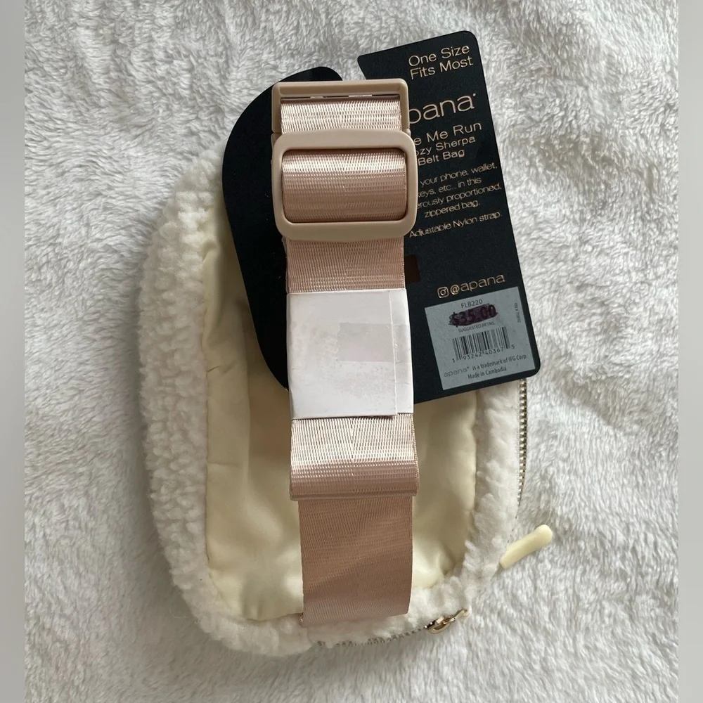 NWT Apana Cozy Cream Sherpa Belt Bag with Rose Gold